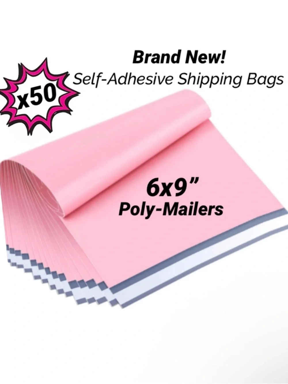 NEW! 50pc 6x9” Self-Adhesive Poly Mailer Shipping Bags Bundle (PINK)
